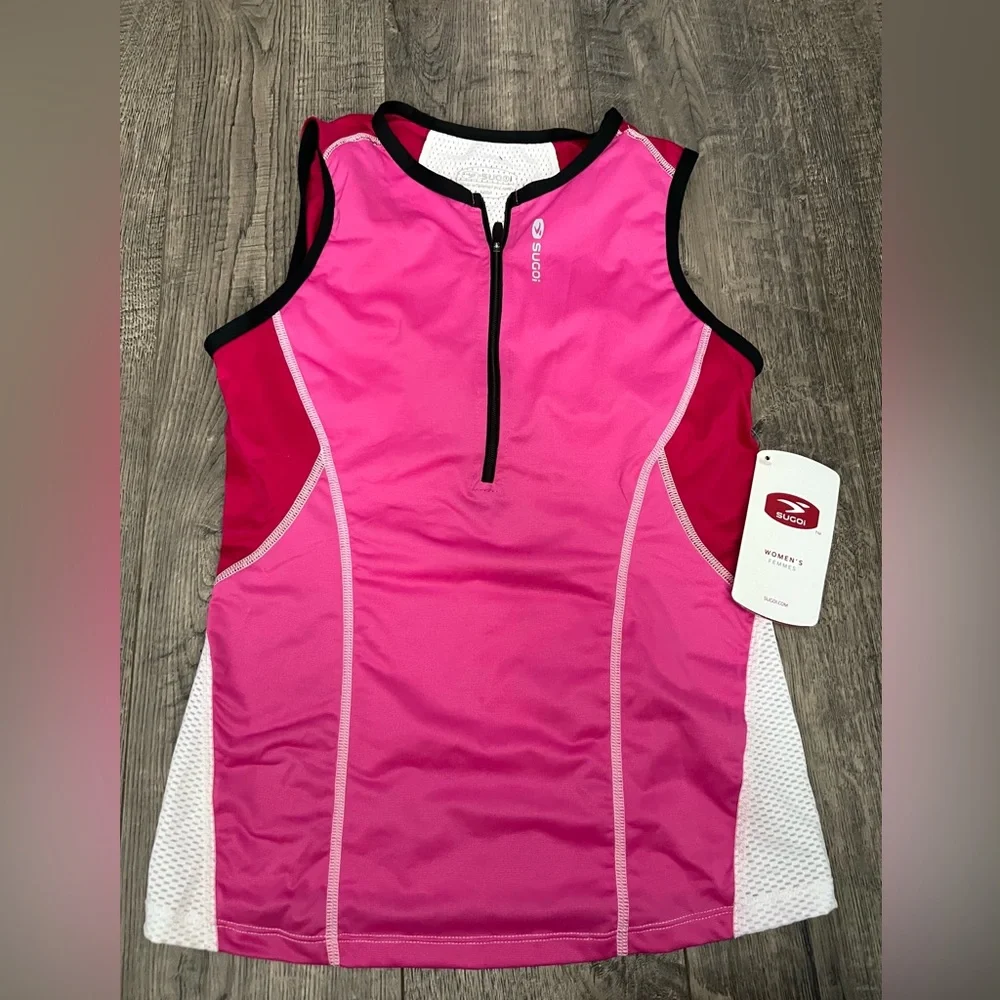 SUGOI Pink and White Triathlon Top with Slimming Design - Picture 1 of 5